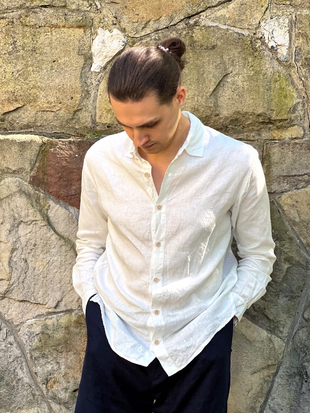 DATNA - lniana koszula złamana biel