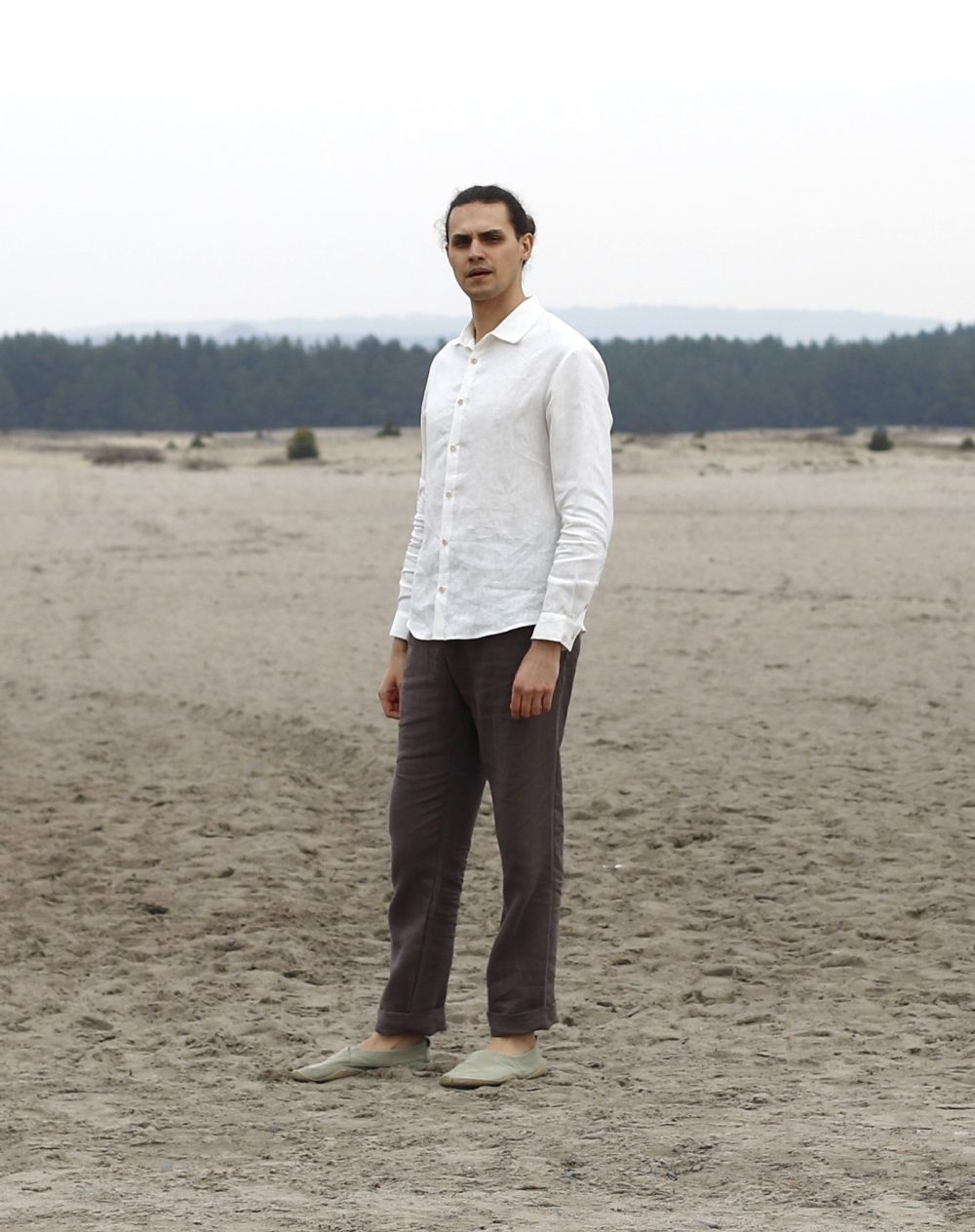 DATNA - lniana koszula złamana biel