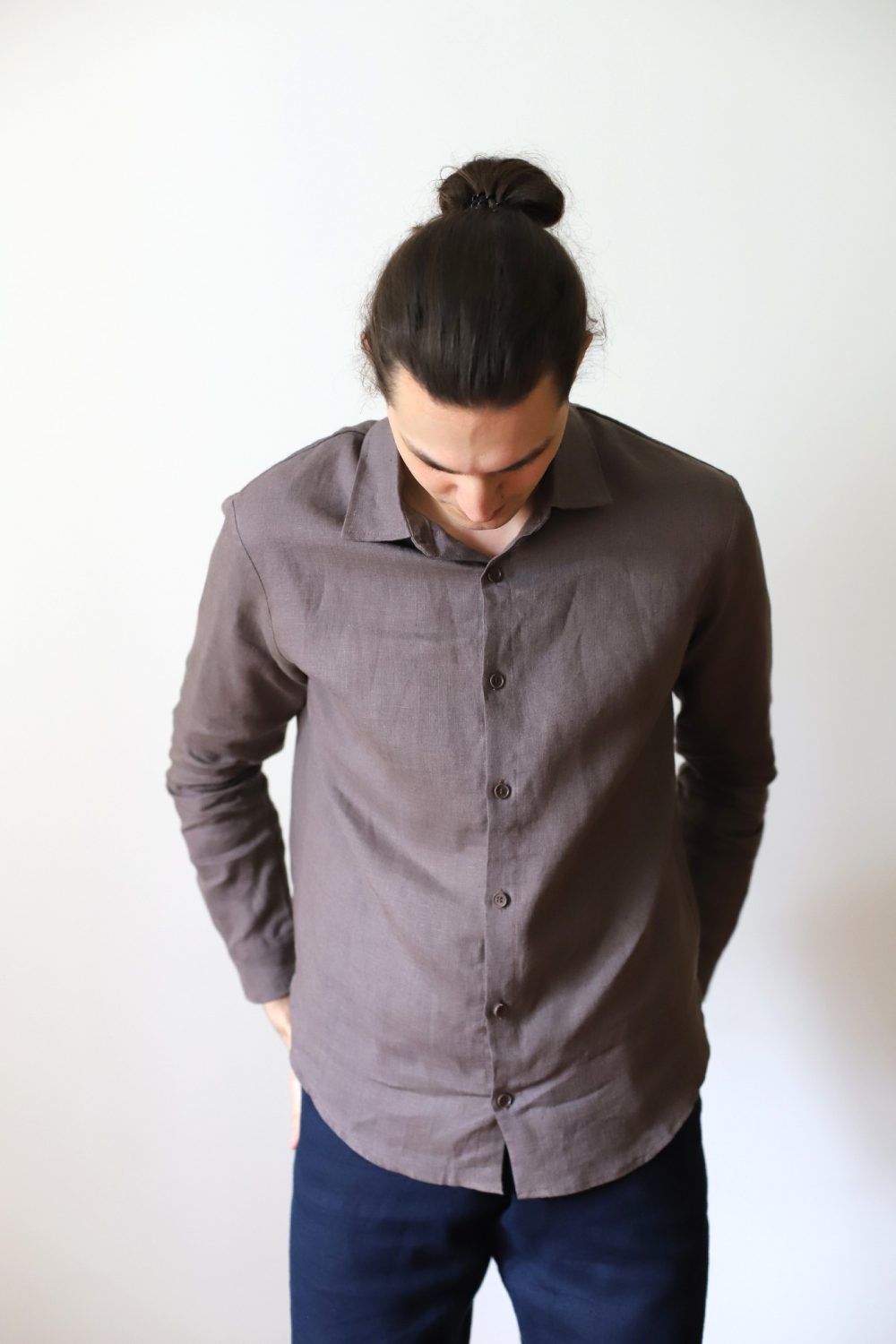 DATNA - lniana koszula wrzosowy brąz