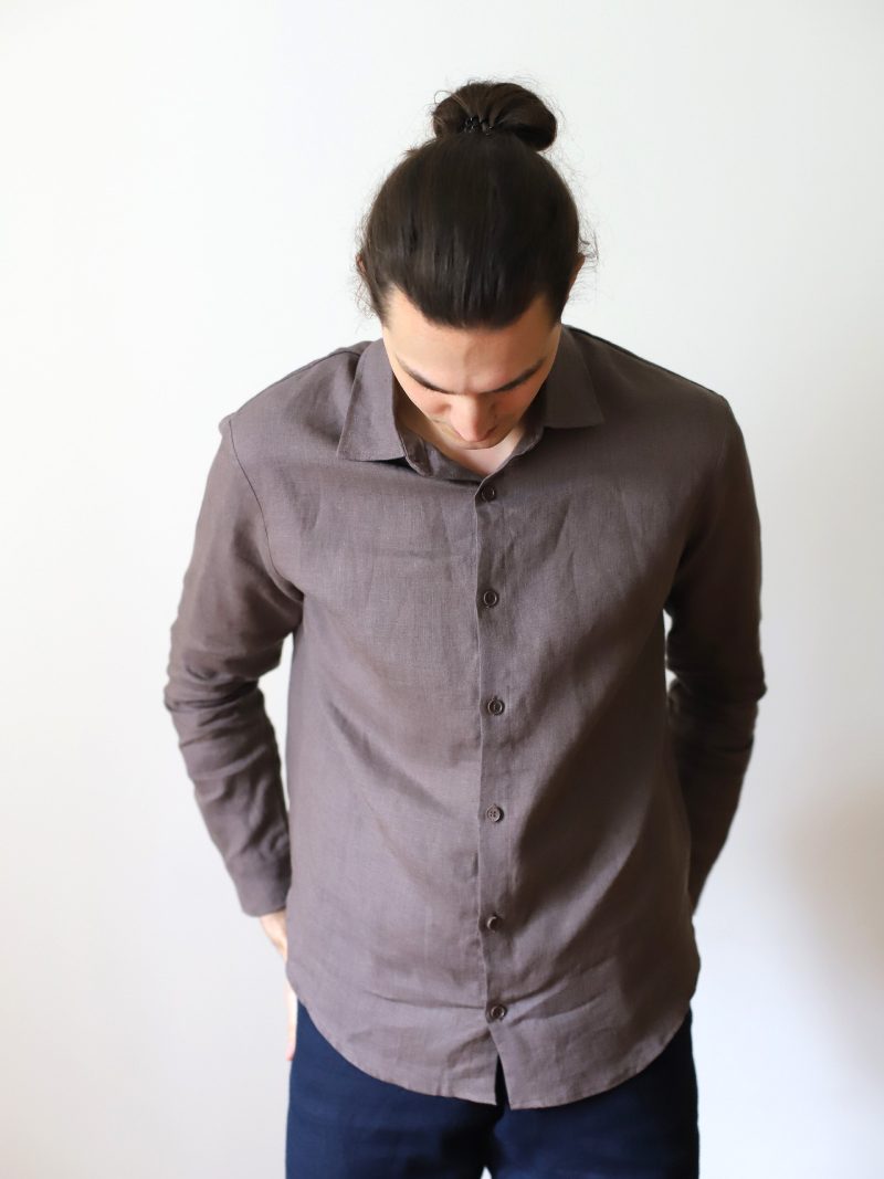 DATNA - lniana koszula wrzosowy brąz