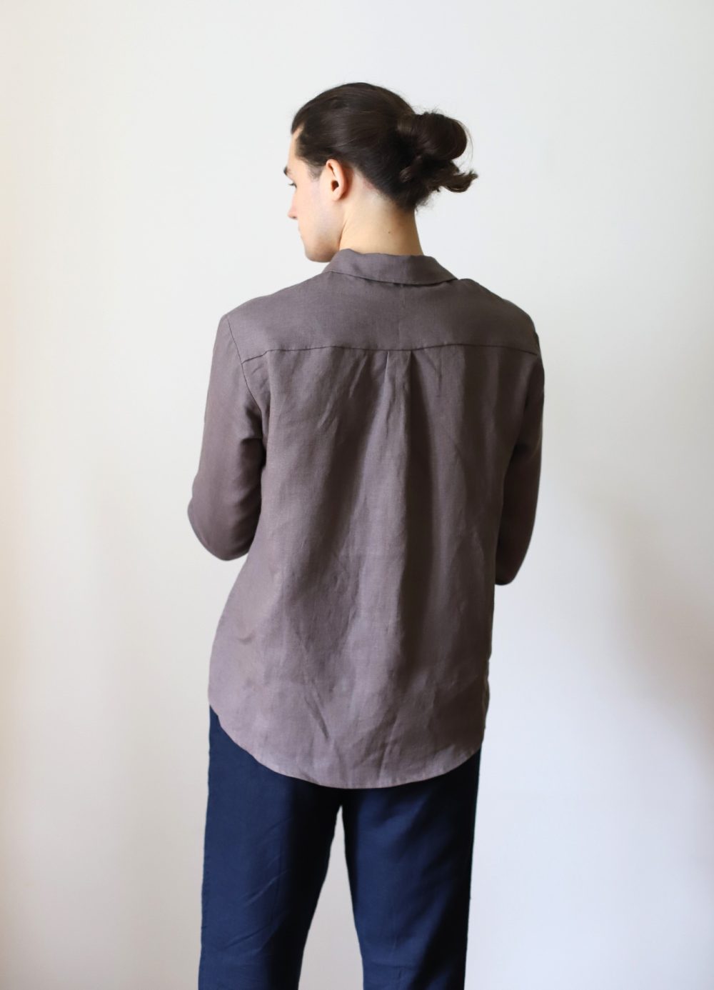 DATNA - lniana koszula wrzosowy brąz