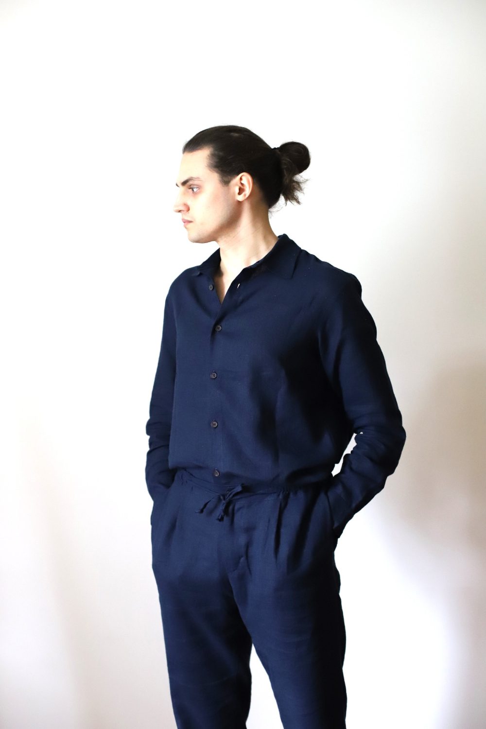 DATNA - lniana koszula granatowa