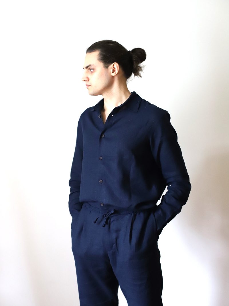 DATNA - lniana koszula granatowa