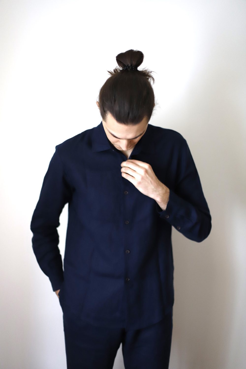 DATNA - lniana koszula granatowa