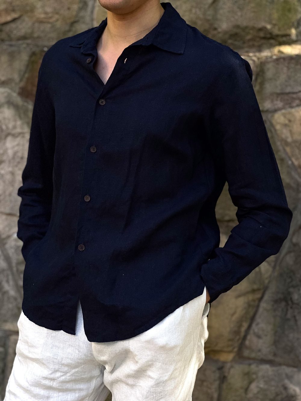 DATNA - lniana koszula granatowa