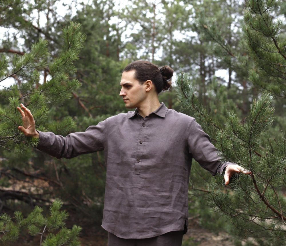 ONTE – lniany popover wrzosowy brąz