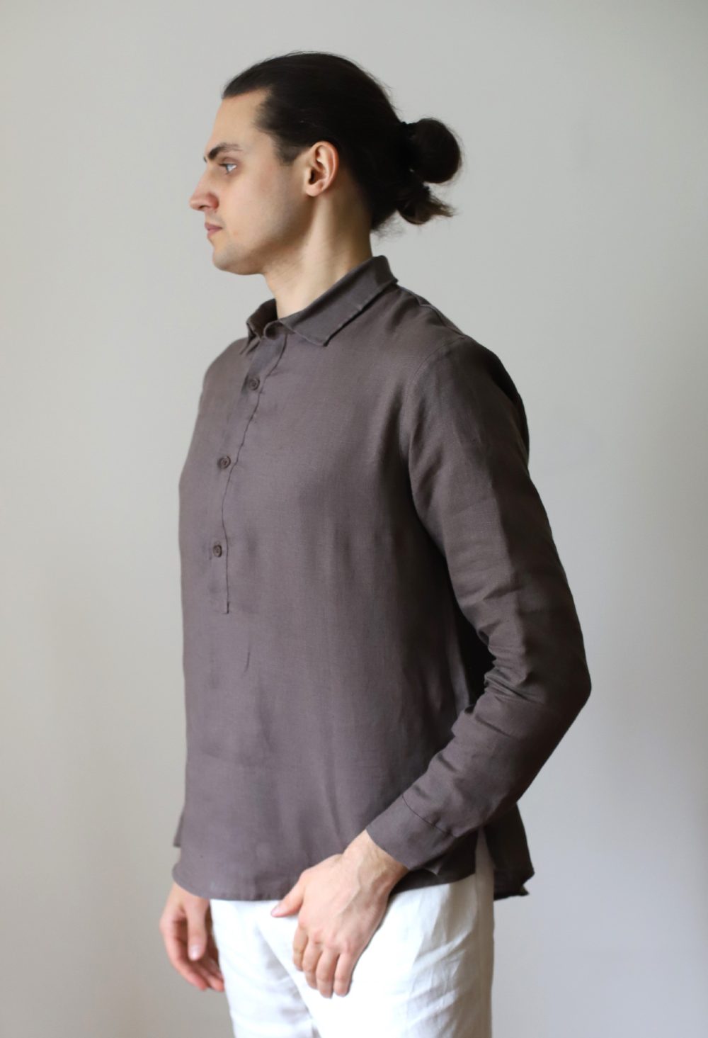 ONTE – lniany popover wrzosowy brąz