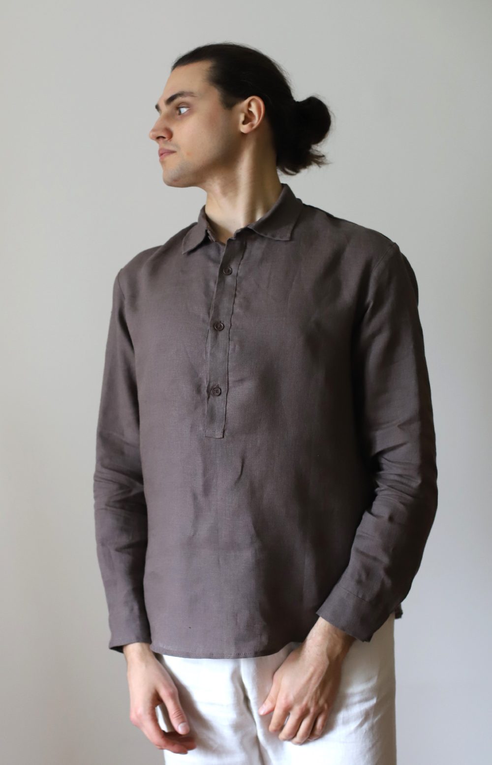 ONTE – lniany popover wrzosowy brąz