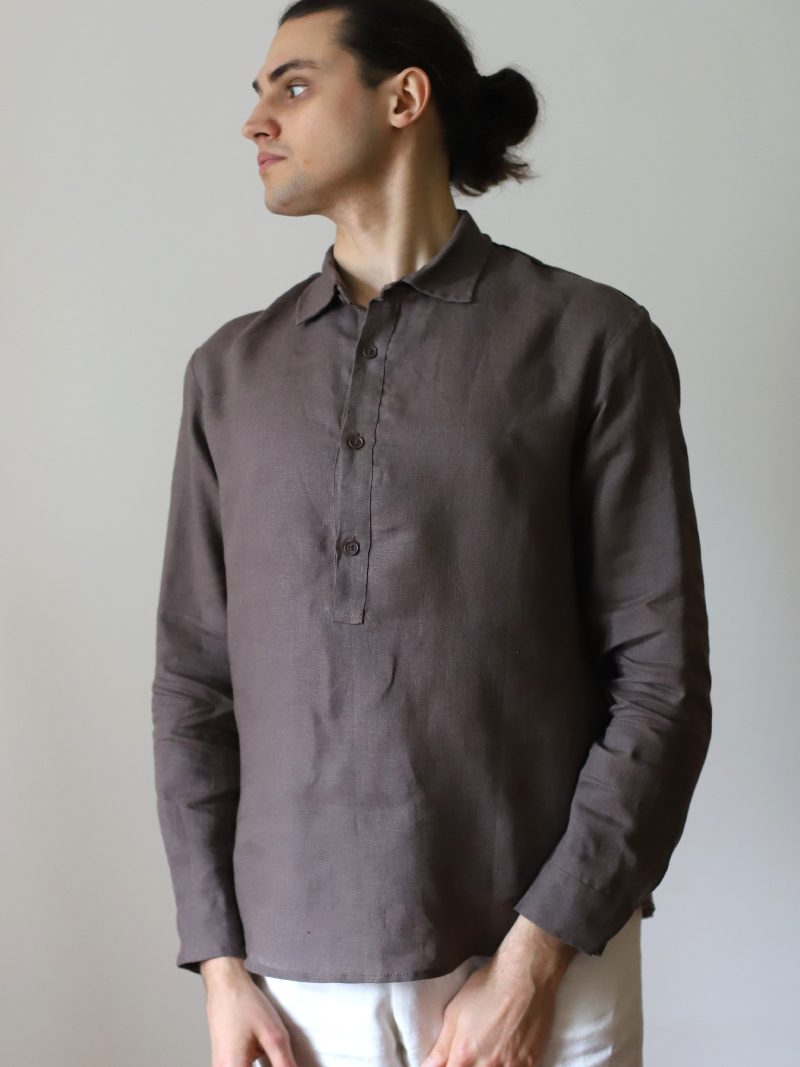 ONTE – lniany popover wrzosowy brąz