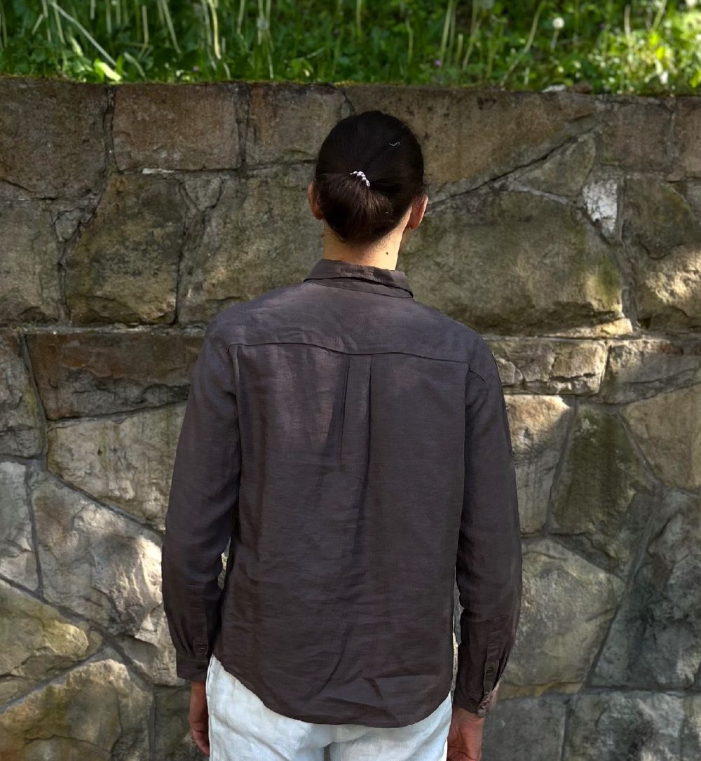 ONTE – lniany popover wrzosowy brąz