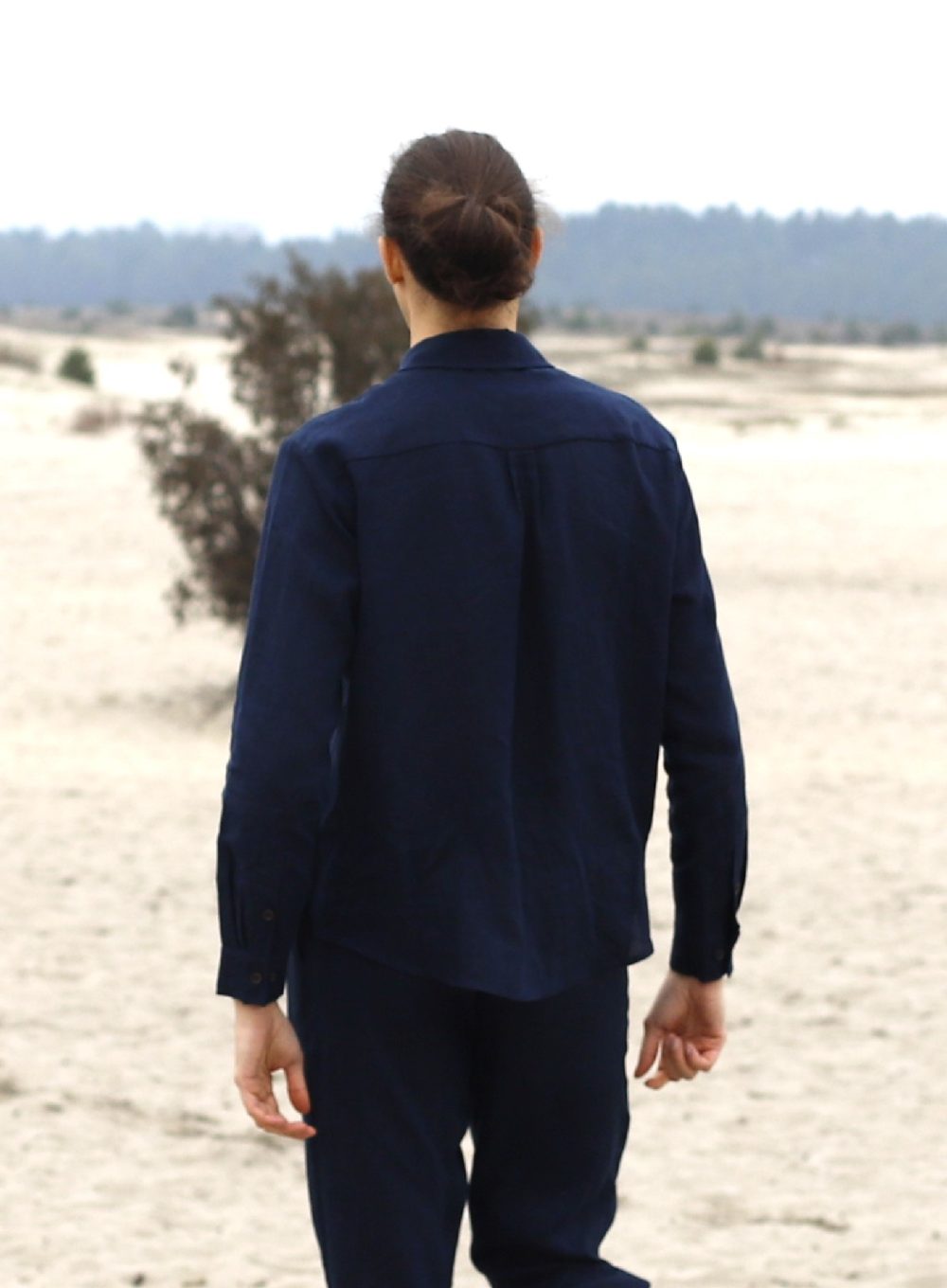 ONTE – lniany popover granatowy