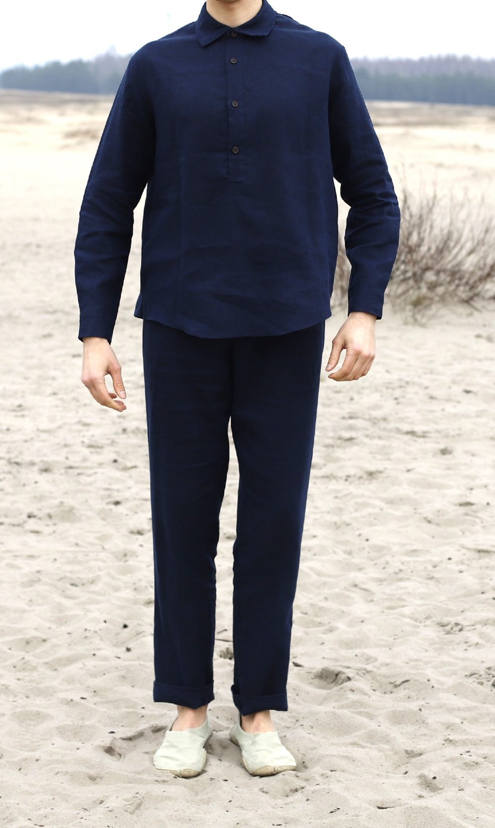 popover granatowy spodnie granatowe LASO – lniane spodnie granatowe