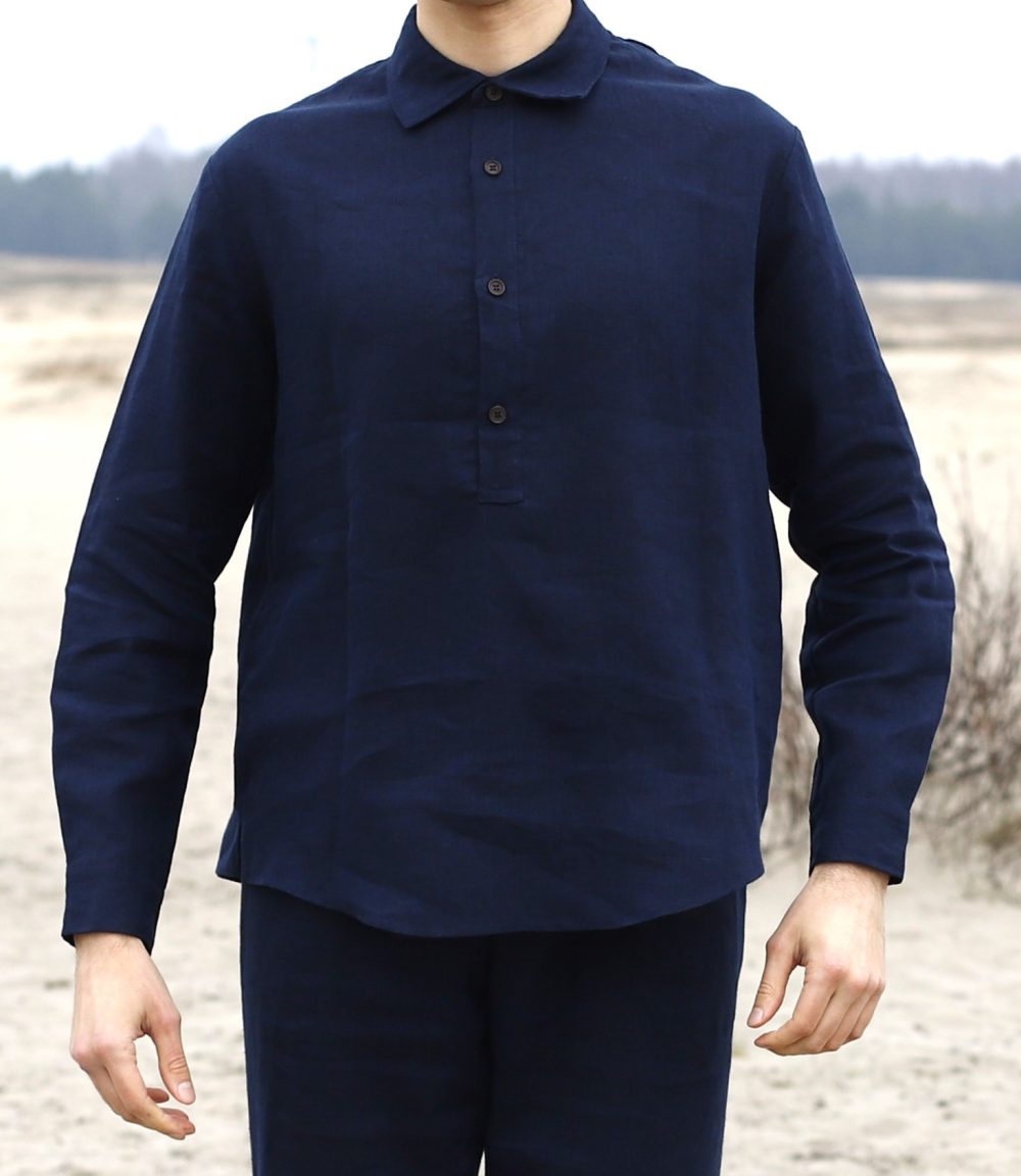 ONTE – lniany popover granatowy