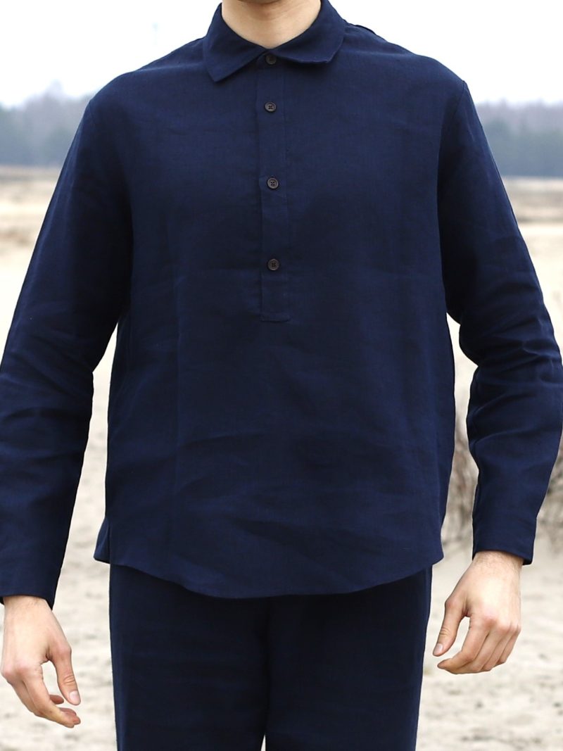 ONTE – lniany popover granatowy