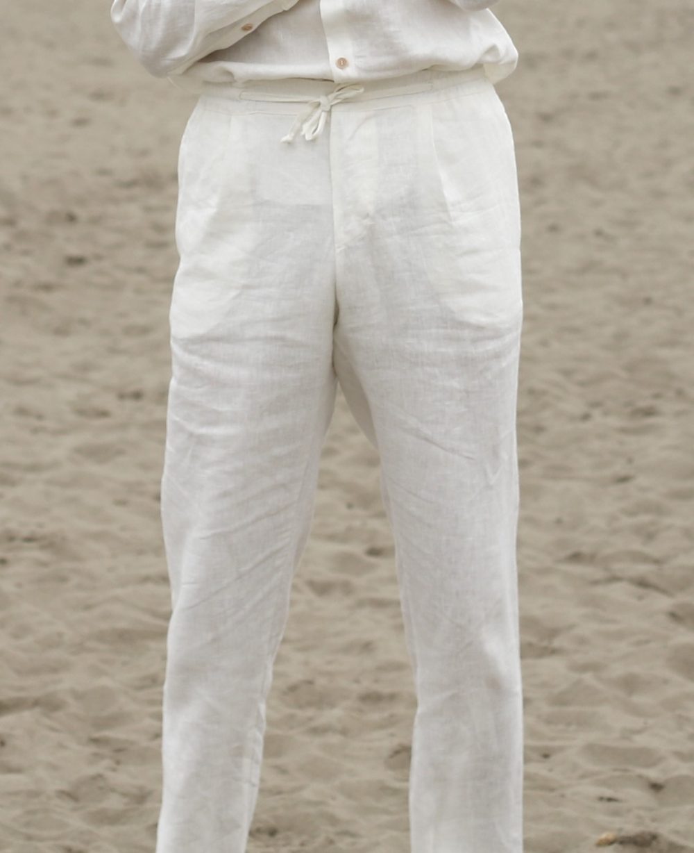 LASO – lniane spodnie złamana biel