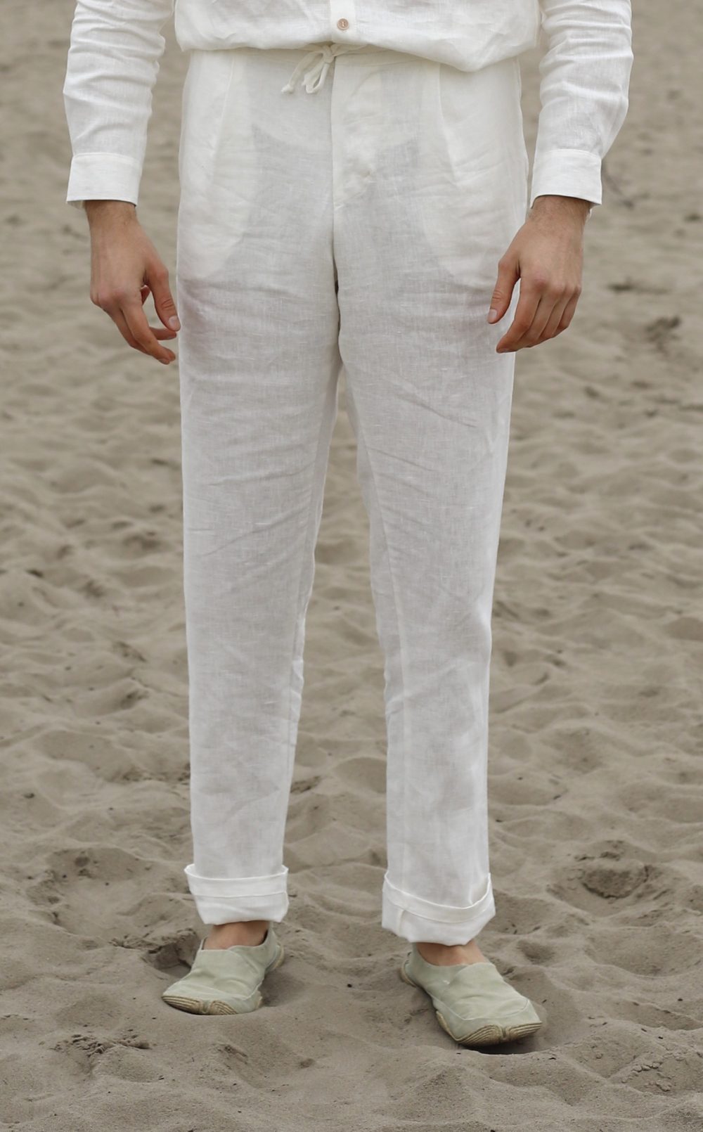 LASO – lniane spodnie złamana biel
