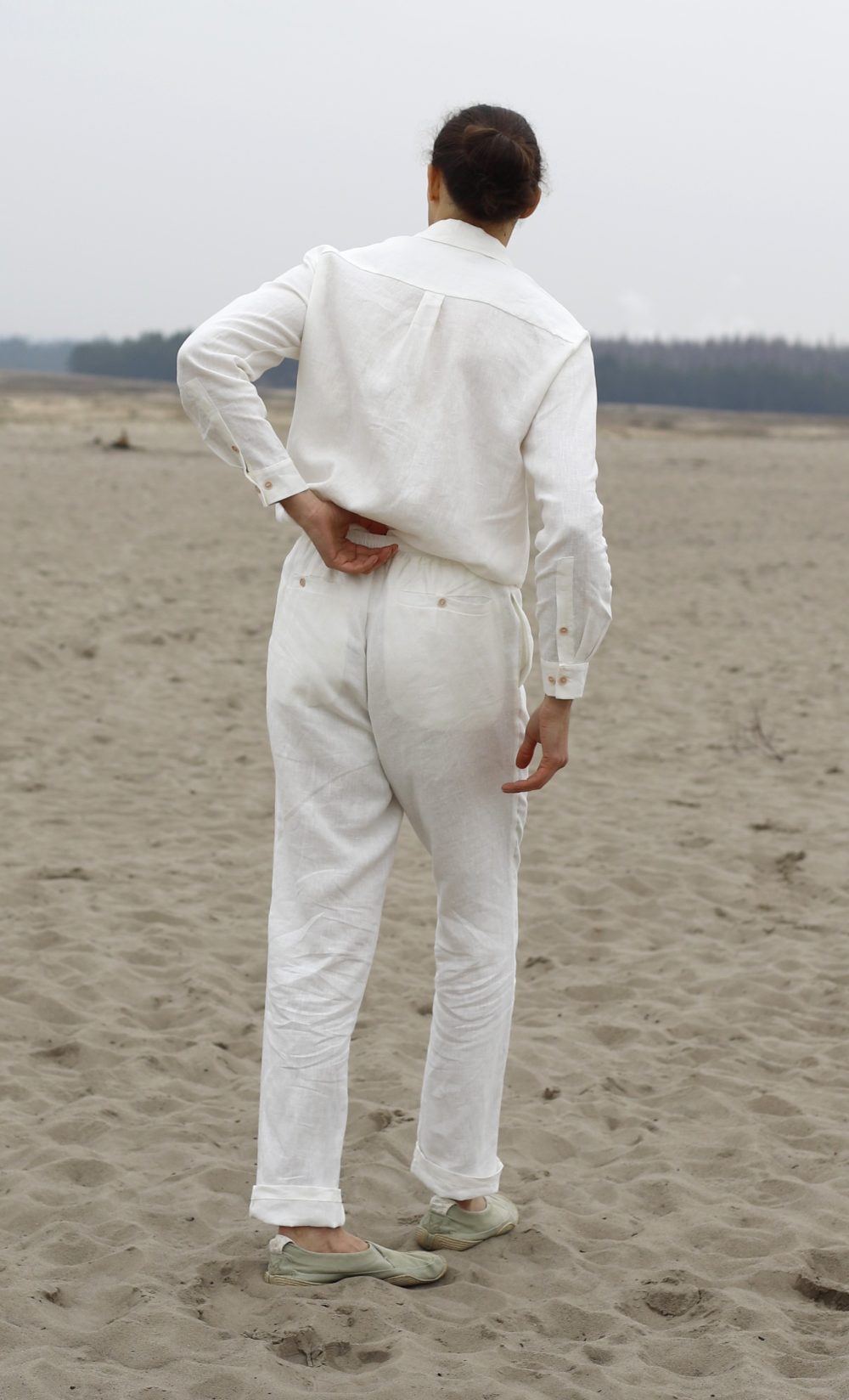 LASO – lniane spodnie złamana biel
