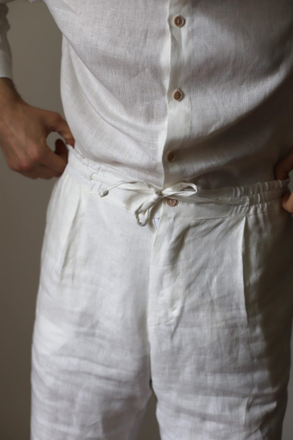 LASO – lniane spodnie złamana biel