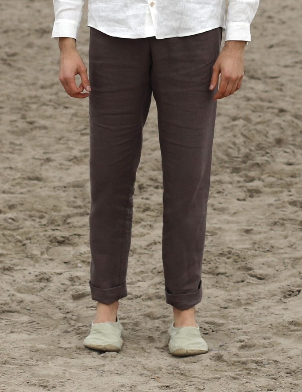 spodnie brązowe 2 LASO – lniane spodnie wrzosowy brąz