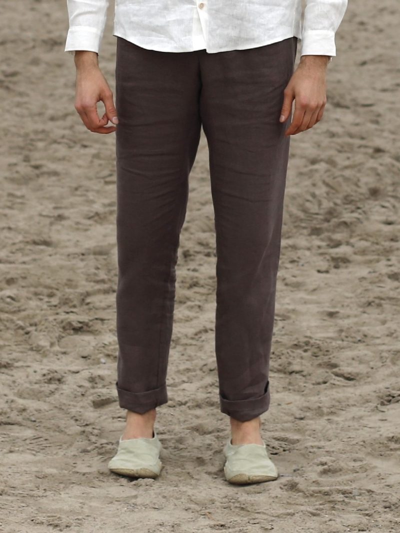 LASO – lniane spodnie wrzosowy brąz