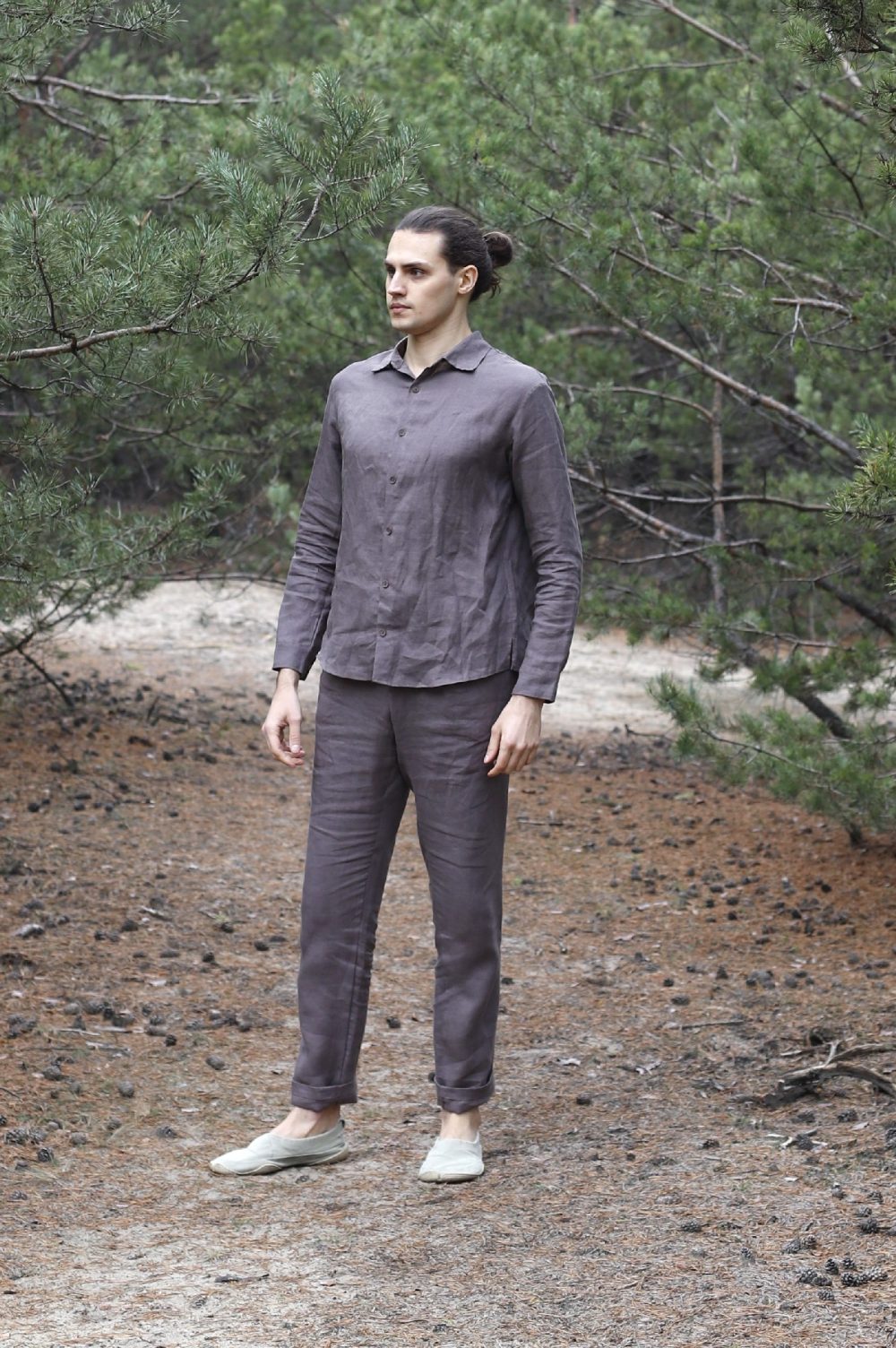 DATNA - lniana koszula wrzosowy brąz